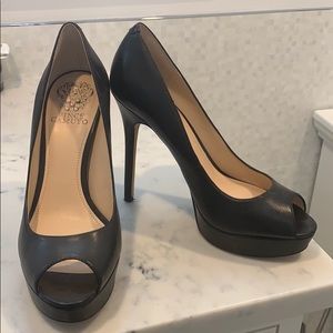 Black leather platform heels